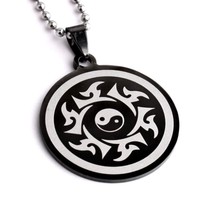 Yin Yang Necklace Black Stainless Steel Pendant Tai Chi Martial Arts Charm Chain - £7.03 GBP