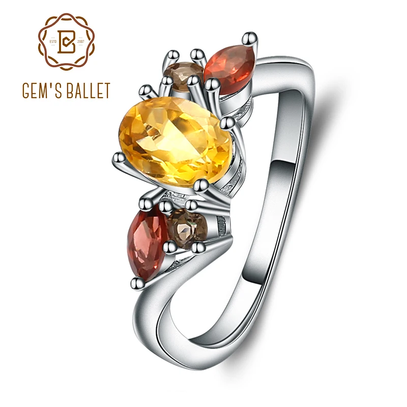 Gem&#39;s Ballet  Citrine Garnet Rings 925  silver For Women Wedding Engagement Jewe - $65.45