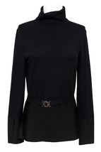 CARLISLE Black Sweater Knit Top Turtleneck Long Sleeve Belt Sz M - £111.47 GBP