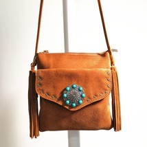 Women Leather Bohemian Style Flap Handbag Female Boho Chic Gypsy Tribal Hippie S - £61.21 GBP