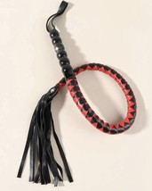 Black and red leather flogger whip - plait leather whip with tassels - £24.72 GBP