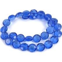 Coin Faceted Fire Polished Chinese Crystal Beads Sapphire 12mm 1 Strand - £6.63 GBP