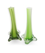 Murano Vase, Pair Of Green Glass Flower Vases, Hand Made In Italy, Vinta... - $41.83