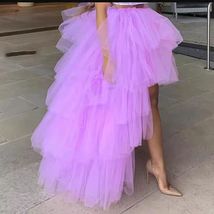 Pink High Low Layered Tulle Skirt Women Custom Plus Size Fluffy Hi-lo Tulle Gown image 4