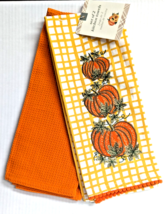 Harvest Pumpkins Kitchen Towels 2pc Cotton Orange White 16 x 28-in Gift NEW - $13.17