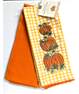 Harvest Pumpkins Kitchen Towels 2pc Cotton Orange White 16 x 28-in Gift NEW - $242.46 MXN