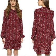 $128 FREE PEOPLE button down shirt dress S Cranberry red long sleeve hi-low mini - £16.07 GBP