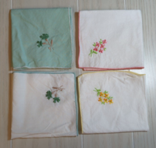 Vintage hankies handkerchiefs lot 4 floral pink yellow green  embroidered - $9.89