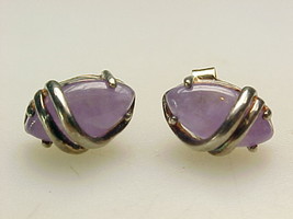 Purple Jade Stud Earrings In Sterling Silver - Signed Avon - Free Shipping - £28.77 GBP