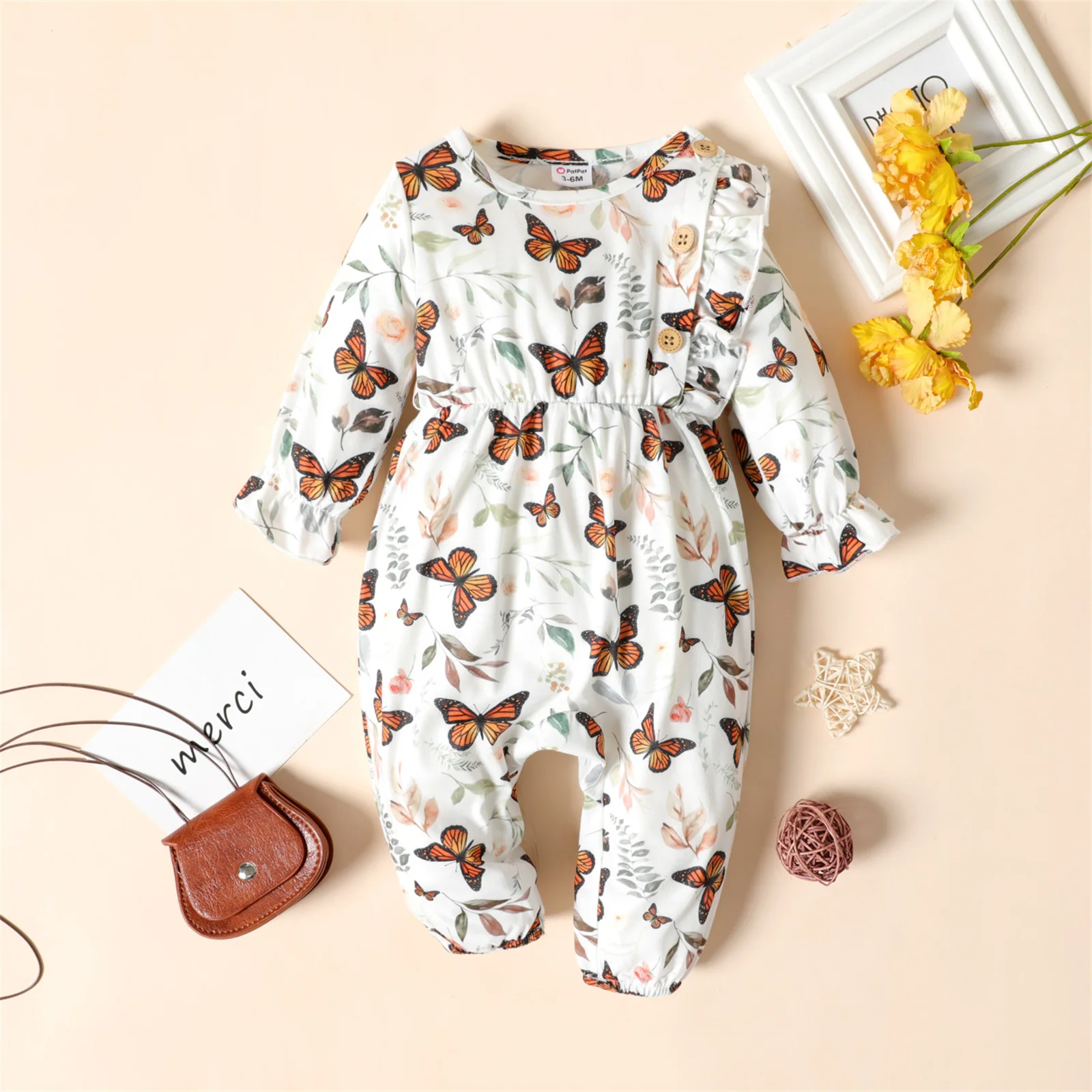 Play PatPat Baby Girl Long-sleeve Jumpsuit Baby Romper Spring and Summer Baby Gi - £23.05 GBP