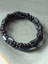 Metallic Gray &amp; Dark Brown Various Shaped Stone or Glass Bead Wrap Bracelet – - £10.12 GBP