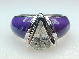 PURPLE ENAMEL and CUBIC ZIRCONIA Art Deco RING in Sterling Silver - Size 6 - £47.95 GBP