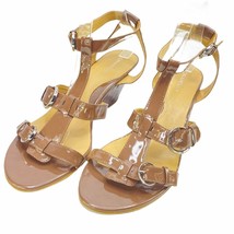 Tignanello Wedge Sandals Brown Size 10 Buckles Open Toe Patent Leather Straps  - £27.90 GBP