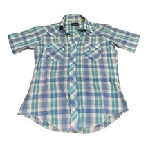 Champion Westerns Vintage Cowboy Shirt Blue And White Plaid Pearl Snap M... - $26.17