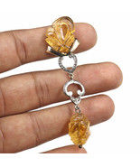 Natural Citrine Carved Diamond 18K Gold 925 Silver Victorian Gemstone Pe... - $3,340.45 MXN
