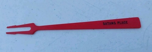 Vintage Satans Place Cocktail Drink Stirrer Olive Fork Plastic Barware - $9.61
