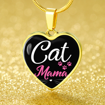 Cat Lover Necklace Cat Mama Heart Pendant Stainless Steel or 18k Gold 18-22&quot; - £30.26 GBP+