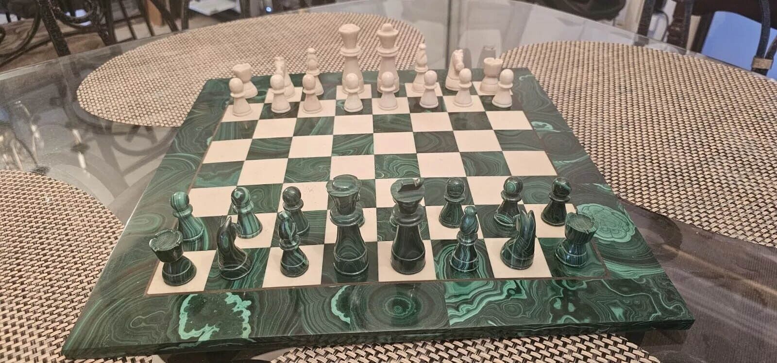 15&quot; Square Malachite Chess Set with Pcs Handmade Design &amp; Valentine Gift... - $652.96