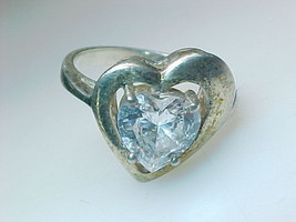HEART CUBIC ZIRCONIA RING in Sterling Silver - Size 6 1/4 - £43.95 GBP