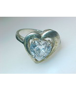 HEART CUBIC ZIRCONIA RING in Sterling Silver - Size 6 1/4 - £43.32 GBP