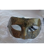 RETRO MASQUERADE MARDI GRAS  HALLOWEEN MASK ANTIQUE GOLD WITH BLACK TIES... - $7.91