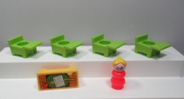 Fisher Price Vintage Little People Red school teacher green chairs yello... - $19.79