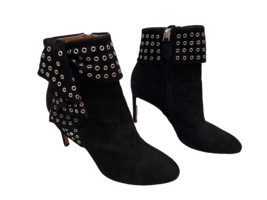 Alaia Black Suede Boots with Silver Grommets and Side Ruffle - Size 38 - $199.99