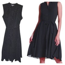 10 Nanette Lepore Pintuck Fit + Flare Dress Large + Slip Black White Polka Dot - £48.14 GBP