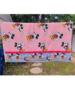 80s Mickey Mouse Blanket 86x70 Made In USA Fleece Craft Fabric Red Pinst... - $40.60 CAD