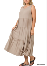 Zenana 2X Buttery Soft Stretch Jersey Sleeveless Tered Midi  Dress Mocha - $18.80