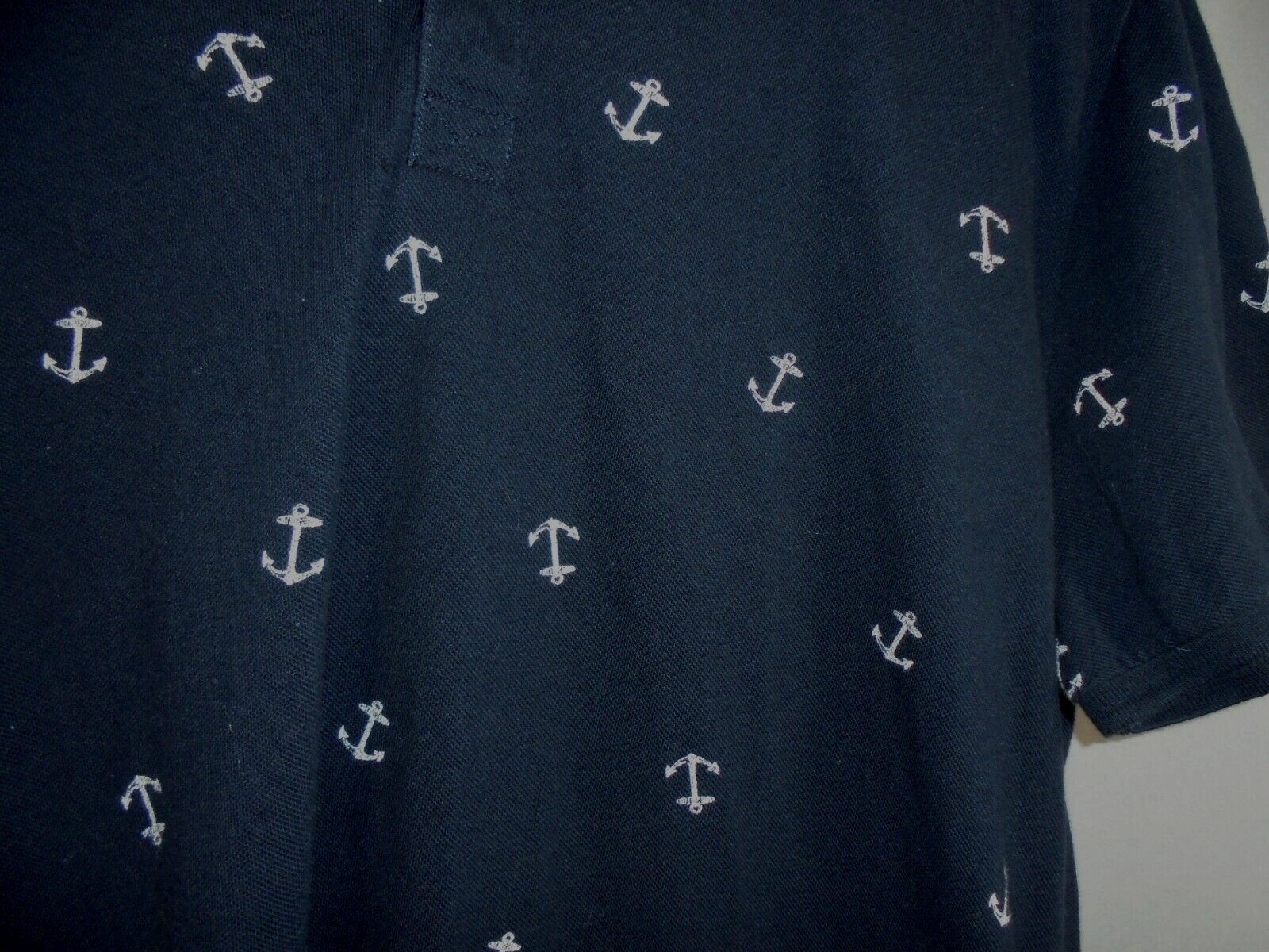 GH Bass & Co Men's size Large Navy Blue White Anchors Nautical Polo Shirt S/S Item image 4