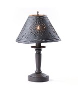 BEDSIDE TABLE LAMP with Punched Tin Shade - Distressed Textured Black Fi... - $4,017.35 MXN