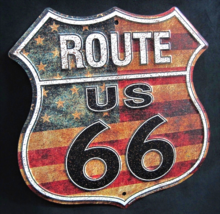 ROUTE 66 Stars &amp; Stripes -*US MADE* Embossed Sign Man Cave Garage Bar Wall Decor - £15.14 GBP