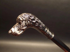 Antique Walking Stick Men's Cane Silver Handle Dog Head Unisex Traditional - $45.68