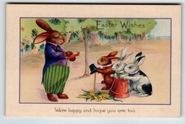 Easter Postcard Dressed Rabbits Fantasy Baby Bunnies With Hat Eyeglasses Cane - £15.57 GBP