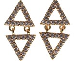 Jardin Yellow Gold Plated Pave Cubic Zirconia Mini Double Triangles Earr... - $14.99
