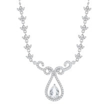 Sterling Silver 3.95 cttw White Topaz Designed Teardrop Bridal Necklace - £280.99 GBP