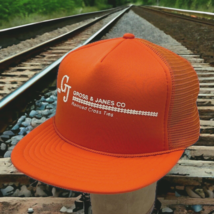 Vtg Gross &amp; Janes Railroad Cross Ties Cap Snapback Trucker Orange Hat - £11.81 GBP