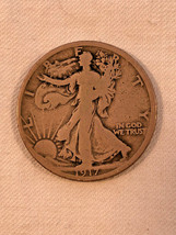 1917 S Reverse Mint Mark Liberty Walking Half Dollar Good Condition - $14.99