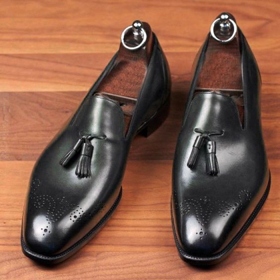 NEW  Handmade black color leather loafers and slip ons for men, men leather shoe