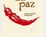 La Paz Restaurante Mexicano Menu Nashville Tennessee 1990&#39;s - $18.81