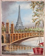 Original Oil Painting Canvas Paris Eiffel Tower Signed Unframed 7.5&quot; x 9.5&quot;. - £31.79 GBP