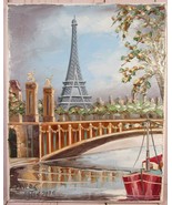 Original Oil Painting Canvas Paris Eiffel Tower Signed Unframed 7.5&quot; x 9... - £31.32 GBP