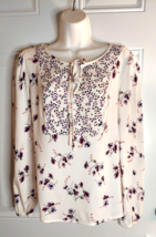 Candie&#39;s Long Sleeve Boho White Floral V-Neck Tie Tunic Top Blouse Size ... - $9.50