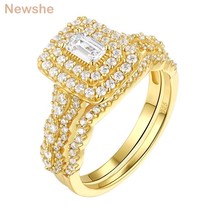 Newshe Yellow Gold Color Wedding Rings For Women 925 Sterling Silver Bridal Set  - £44.43 GBP