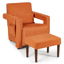 Modern Berber Fleece Single Sofa Chair with Ottoman and Waist Pillow-Orange - Co - £215.38 GBP