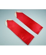 Bridal Prom Costume Adult Satin Fingerless Gloves Red Solid Elbow Length - $201.08 MXN