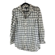 Forever 21 Womens Flannel Shirt Tunic Plaid Pockets Button Down White Black S - £9.92 GBP