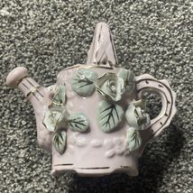 4.5” Ceramic Pink Floral Watering Can Gold Striping - $8.95