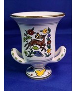 Manousakis Keramik Small Vase, Deer &amp; Floral, Gold Trim - Made In Greece - £22.38 GBP